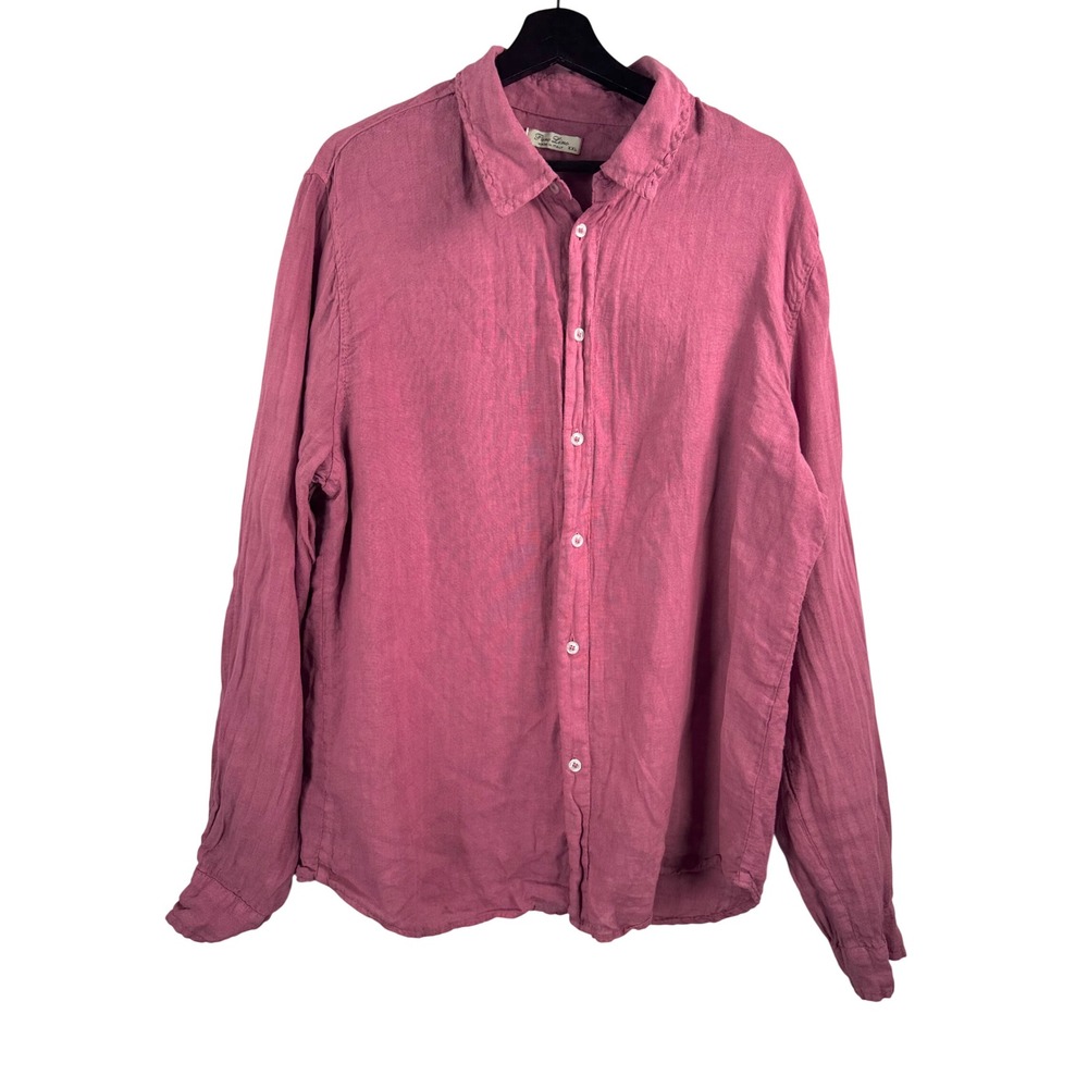 Puro Lino‎ Button Down Shirt sz XXL plum 100% Linen Made in Italy preppy 90s